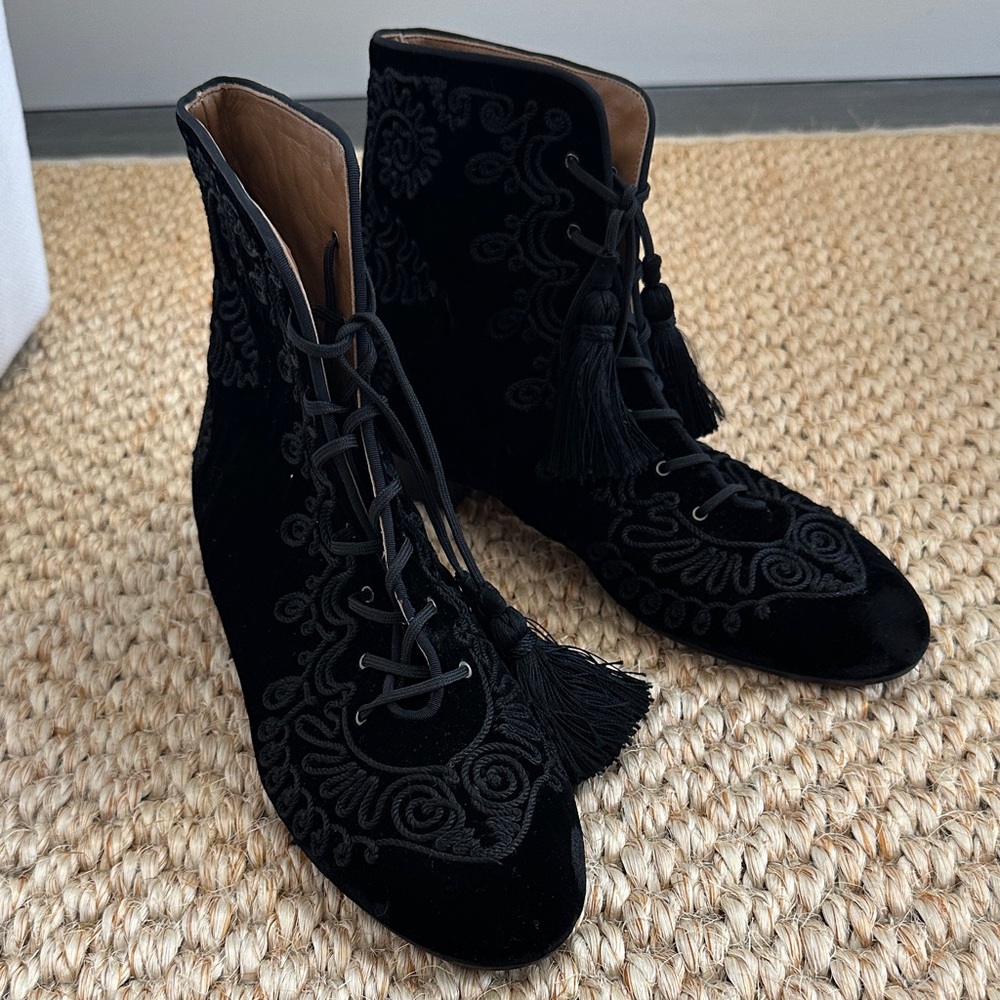 Vintage Aquazzura Velvet Embroidered Ankle Boot 38 / 8